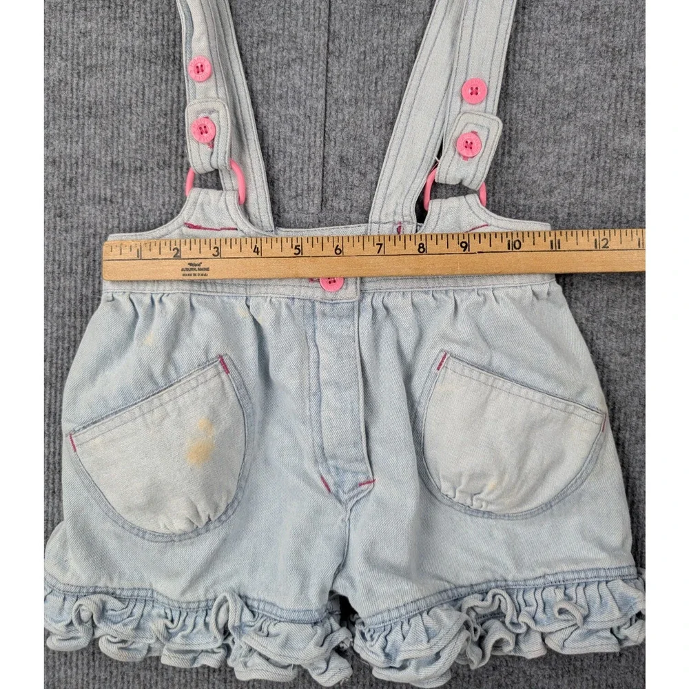 Vintage Kids Overalls Girl 4T Denim Ruffle Y2K Blue Frilly Light Wash Jeans Pink